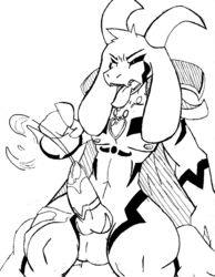 1boy 2015 2d abs alternate_version_available anal anal_sex anthro anthro_male anthro_only asriel_dreemurr asriel_dreemurr_(god_form) balls black_fur cape caprine clothing cum cum_on_leg cum_on_self cumming fur furry furry_male furry_only goat heart horn humanoid humanoid_male humanoid_only johnithanial knot long_ears male male_only mammal mammal_humanoid markings monochrome monster muscular necklace nipples nude orgasm pecs penetration penis saliva sex simple_background solo teeth tongue tongue_out undertale undertale_(series) video_games white_background