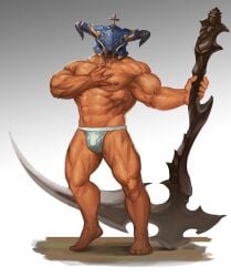 animal_ears balls bara bulge cow_ears draph flaccid granblue_fantasy horns male male_only muscles muscular penis piard909 solo solo_male vaseraga