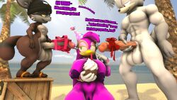 16:9 3d_(artwork) accessory anthro areola ass avian balls beach beanie big_breasts big_butt big_penis bird birthday_party box breasts clothing container cupcake dessert dialogue digital_media_(artwork) english_text erection eulipotyphlan eyewear eyewear_only fan_character female food footwear fur genitals glasses glasses_only group hair half-closed_eyes hand_on_penis hat headgear headwear hedgehog height_assist hi_res hirundinid holding_cupcake holding_food holding_object holding_penis humanoid_genitalia humanoid_penis male male/female mammal muscular muscular_anthro muscular_male narrowed_eyes navel nipples nude oscine outdoor_nudity outside palm_tree party_hat passerine penis penis_accessory penis_bow penis_ribbon plant procyonid raccoon ribbons round_glasses sand sandals sarah_dellen seaside sega shoes sitting size_difference sky smile sonic_(series) sonic_riders sonic_the_hedgehog_(series) source_filmmaker_(artwork) swallow_(bird) tail text tree trio vulva water wave_the_swallow wearing_glasses widescreen