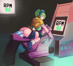 1girls anal anal_insertion arcade arcade_cabinet arcade_machine arcade_riven arcade_series armor ass belt bike blue_eyes blush breasts clothed_sex clothing color cropped_jacket dildo dildo_bike dildo_sitting double_insertion double_penetration electronics exposed_ass female female_only green_hair hair headphones helmet_headphones jacket knee_pads league_of_legends looking_at_viewer penetration ponytail potion pussy pussy_plug restrained riven short_hair short_ponytail shorts shorts_down sitting sneakers solo straddling sweat tied_hair tumtumisu vaginal vaginal_insertion vaginal_penetration visor_(armor)