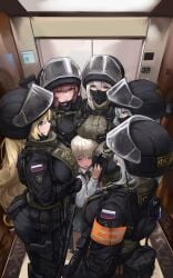 1boy 5girls elevator sawkm soldier tagme