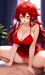 ai_generated big_breasts female/male female_on_top girlfriend_(friday_night_funkin) hawkscurse penis pussy pussy_juice red_dress sex vaginal_sex