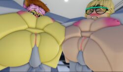 2boys 2girls 3d areolae balls blonde_hair breasts jhavu(oc) jhavubut_nsfw light-skinned_female nakamura_hado nipples penis pink_hair pussy roblox robloxian sex tagme yellow_skin