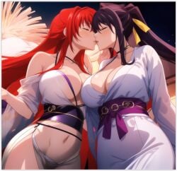 2girls ai_generated akeno_himejima flirting girl_on_girl high_school_dxd kissing lesbian_couple lesbian_kiss lesbian_sex lovers rias_gremory yuri yuri yuri