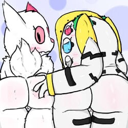 anthro ass ass_grab beramsic_(artist) blue_background butt_squeeze color duo female female_focus female_only fur hand_on_ass legendary_pokemon looking_at_viewer looking_back nintendo pokemon pokemon_(species) rear_view regigigas simple_background video_games white_fur wide_eyed zangoose