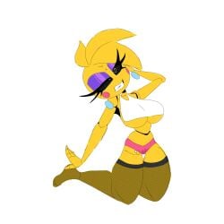 animatronic animatronic_female chica_(fnaf) chicken chicken_girl fnaf fnaf_2 robot robot_girl seducing seductive seductive_look struggling toy toy_chica_(fnaf) vibrator vibrator_in_pussy