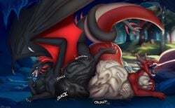 absurd_res anthro bone_breaking bones_in_stomach cave dainy deks digestion dragon entwined_tails feral group hi_res kobold male male/male mass_vore multiple_pred mythological_creature mythological_scalie mythology scalie soika_san tail tail_coil vore