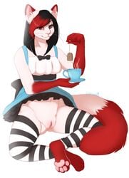 2015 anthro beverage clothing cup dress feline feline female food mammal pussy simple_background solo tea venerit white_background