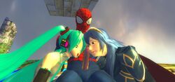 3d blue_eyes cowman crossover eastern_and_western_character female fire_emblem fire_emblem_awakening garry's_mod hatsune_miku human long_hair lucina_(fire_emblem) male marvel marvel_comics nintendo open_mouth peter_parker spider-man spider-man_(series) straight straight_hair tagme threesome vocaloid