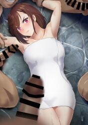 1girls age_difference artist_request ayase_momo bad_end brown-haired_female brown_hair dandadan defeated defeated_heroine embarrassed female human human_female human_male male maledom mature_male older_male older_male_and_younger_female older_penetrating_younger on_back penis pinned_down rape restrained short_hair slim_waist source_request tagme teenager the_gators towel towel_only variant_set what_if younger_female
