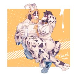 2021 3_toes animal_print animal_print_bikini anthro asgore_dreemurr beard bikini blep blonde_hair blush body_hair bodypaint boss_monster_(undertale) bottle bovid caprine chest_hair clothing container cow_print cow_print_bikini dated duo face_paint facial_hair feet female fur goat hair horn legwear long_ears male male/female mammal milk muscular muscular_male nam nipples painted_markings pattern_bikini pattern_clothing pattern_swimwear swimwear thigh_highs toes tongue tongue_out toriel two-piece_swimsuit undertale undertale_(series) white_body white_fur