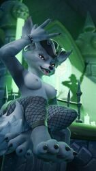 3d 9:16 amber_eyes anthro ass barefoot black_pawpads blizzard_entertainment breasts canid canine chubby_cheeks claws clothing concert devil_horns_(gesture) digital_media_(artwork) ear_piercing ear_ring feet female fishnet_clothing fishnet_legwear fox fur gesture grey_body grey_fur grey_nipples hand_gesture hi_res legwear mammal medium_breasts night nipple_piercing nipples pawpads paws piercing pirate_hat presenting public ring_piercing sitting smile smirk smug solo tail teeth tombstone tongue tongue_out tongue_piercing toripaw true_fox vulpera warcraft widescreen world_of_warcraft zashki
