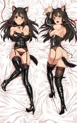 animal_ears ass bell bell_collar blush bondage bondage bound breasts brown_hair chains collar cuffs dakimakura female garter_belt garter_straps green_eyes idolmaster idolmaster_cinderella_girls leash long_hair multiple_views nipples open_mouth orange_maru pussy_juice shibuya_rin tail thighhighs