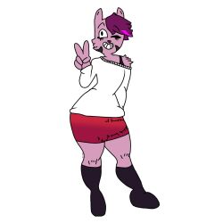 2020 anthro biped bulge chespin clothed clothed_anthro clothed_male clothing detailed_bulge digital_drawing_(artwork) digital_media_(artwork) english_description eyebrow_through_hair eyebrows eyelashes full-length_portrait generation_6_pokemon gesture grin hair hand_gesture hi_res jess_(capdocks) male nintendo one_eye_closed pokemon pokemon_(species) portrait randommouse4 sideways-pointing_bulge simple_background smile solo standing translucent translucent_hair v_sign white_background wink