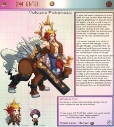 1girls character_sheet creature_index english_text entei female female_only kinkymation legendary_pokemon light-skinned_female light_skin metric_units pokemon pokemorph pokemusu text