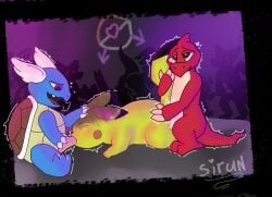 anal anal_sex anthro biped charmeleon colored digital_media_(artwork) dragon fellatio feral generation_1_pokemon group hi_res male male/male mammal mythological_creature mythological_scalie mythology nintendo oral oral_penetration party_sex penetration penile penis pikachu pokemon pokemon_(species) purple_background reptile rodent scalie sex shaded simple_background sirunfurr sucking trio trio_in_panel turtle wartortle