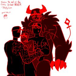black_body blush cap clawed_fingers claws drawing forsaken_(roblox) foursome grin grinning guest_(roblox) guest_666 guest_666_(forsaken) guest_666_(hjd) guest_666_(tr:ud) hat hello_john_doe horns neck_fur no_background no_mouth penetrating_while_penetrated penetration penetration_from_behind red_eyes roblox roblox_game roblox_hacker roblox_myth robloxian self_upload sex sharp_teeth shittysins size_difference tail the_robloxia:_until_dawn white_background