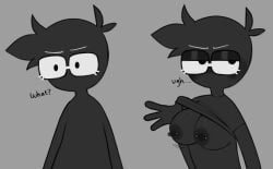 androgynous annoyed_expression big_nipples black_body blushing_female boobs_out cartoony cinnabnu cinnamon_gutz dialogue english_text female female_focus female_only flashing flashing_breasts glasses glasses_on_head hammerspace hidden_buxom looking_at_viewer petite_female pierced_nipples real_person round_breasts showing_breasts showing_off small_waist text toony toony_eyes twitter_link youtube youtuber