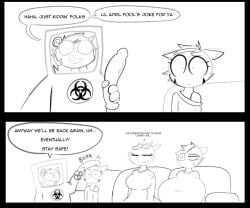 2020 ambiguous_gender anthro big_breasts breasts capdocks cheryl_(capdocks) chespin clothed clothed_anthro clothed_female clothing comic covid-19_pandemic dialogue digital_drawing_(artwork) digital_media_(artwork) english_description english_text eye_patch eyewear female female_(lore) furniture gardevoir generation_3_pokemon generation_6_pokemon greninja greyscale group hazmat_suit huge_breasts humanoid hyper hyper_breasts jess_(capdocks) lumana_(capdocks) male male_(lore) monochrome mostly_offscreen_character nintendo pokemon pokemon_(species) raijin_(capdocks) sofa speech_bubble sunglasses text wide_eyed zangoose
