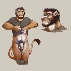 1boy anthro arcticlion balls feline lion male male_only mammal penis solo