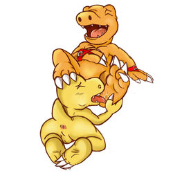 agumon anthro anus backsack balls barely_visible_genitalia closed_eyes digimon dinosaur drooling duo erection foot_fetish foot_lick licking looking_pleasured male nude open_mouth penis raised_tail saliva scalie seamaster sharp_teeth teeth tongue tongue_out yaoi