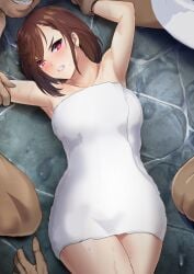 1girls age_difference angry artist_request ayase_momo bad_end brown-haired_female brown_hair dandadan defeated defeated_heroine embarrassed female human human_female human_male male maledom mature_male older_male older_male_and_younger_female older_penetrating_younger pinned_down rape restrained short_hair slim_waist source_request tagme teenager the_gators towel towel_only what_if younger_female