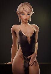 1femboy 3d black_nails blonde_hair blue_eyes blush bulge crossdressing dress femboy feminine_male highres link makeup male male_only nail_polish necklace penis short_hair solo solo_femboy solo_male the_legend_of_zelda transparent_clothing trist_ava waist wide_hips