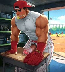animated artisticjinsky bara baseball baseball_bat baseball_cap baseball_glove baseball_uniform compression_shirt cum cumming fingerless_gloves gay gay_male male male_focus male_only masturbation muscles muscular muscular_male self_pleasure solo solo_male sport sports_uniform tight_clothing veiny_arms veiny_muscles yaoi