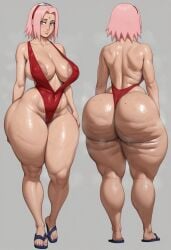 1girl 1girls ai_generated areolae ass big_ass big_breasts big_butt bottom_heavy breasts bubble_ass bubble_butt cameltoe cellulite curvaceous curvy curvy_figure fat_ass female flip_flops green_eyes haruno_sakura hips musk musk_clouds naruto naruto_(series) naruto_shippuden oiled oiled_skin perfect_ass pink_hair pubic_hair sagging_breasts sakura_haruno sexy sexy_body sexy_female sweat swimsuit swimwear taiga20 thick thick_ass thick_thighs voluptuous voluptuous_female wet wide_ass