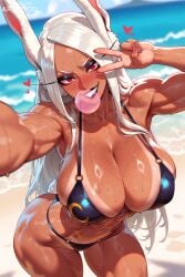 1girls ai_generated animal_ears arzagod ass bangs beach big_ass big_breasts big_butt bikini black_eyeshadow black_lips blurry blurry_background blush boku_no_hero_academia breasts bubble_blowing bunny_ears bunny_girl butt chewing_gum collarbone contrapposto curvy curvy_female dark-skinned_female dark_skin day eyelashes eyeshadow female from_above goth goth_fashion grey_hair heart hips huge_ass huge_breasts huge_butt large_breasts leaning_forward leaning_to_the_side legs_apart lips long_eyelashes long_hair looking_at_viewer mature_female mirko miruko muscular muscular_female my_hero_academia navel nose_blush outdoors parted_bangs rabbit_ears rabbit_girl red_eyes rumi_usagiyama selfie shiny_skin sideboob skindentation smile solo solo_female stable_diffusion string_bikini swimsuit tagme thick_thighs thighs toned toned_female v very_long_hair wet white_hair wide_hips wide_thighs