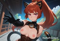 ai_generated animal_ears areolae bangs breasts breasts_out breasts_out_of_clothes cat_ears cat_girl cat_tail catgirl clock erect_nipples erection female female female_only hentaipresident large_breasts looking_at_viewer medium_breasts nipples solo solo_female tail uncensored uncensored_breasts uncensored_nipples upper_body