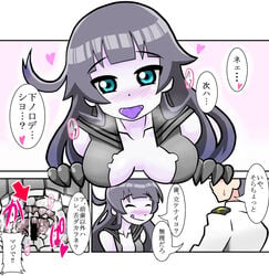 admiral_(kantai_collection) aqua_eyes bar_censor blush breasts censored female imagawa_akira kantai_collection light_cruiser_oni purple_tongue shinkaisei-kan text translation_request