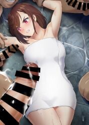 1girls age_difference angry artist_request ayase_momo bad_end brown-haired_female brown_hair cum dandadan defeated defeated_heroine embarrassed female human human_female human_male male maledom mature_male older_male older_male_and_younger_female older_penetrating_younger on_back onsen penis pinned_down rape restrained short_hair source_request tagme teenager the_gators towel towel_only what_if younger_female