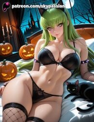 1girls 2019 2025 ai_assisted ai_generated animal anime artist_name bare_tree basket big_breasts black_cat boar bra breasts bust busty c.c. candle candy candy_cane castle cleavage code_geass explicit feline female fishnet_gloves fishnet_legwear fishnets green_hair halloween halloween_bucket happy_halloween head_wings hi_res high_quality high_resolution highres jack-o'-lantern lantern large_breasts lollipop long_hair moon navel night night_sky panties patreon patreon_username pumpkin skypassion stable_diffusion underwear watermark window yellow_eyes
