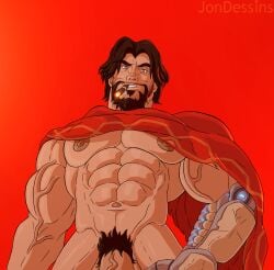 bara beard cigar cole_cassidy cybernetic_arm facial_hair flaccid jondessins male male_only muscles muscular overwatch penis solo solo_male