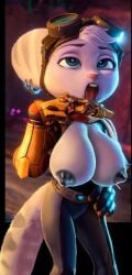 1girls ahe_gao ahegao anthro big_breasts breasts busty carcl3_owe ear_piercing edit edited_official_artwork enormous_breasts female female_only giant_breasts gigantic_breasts ginormous_breasts hand_on_hip huge_breasts large_breasts massive_breasts mouth_open piercing ratchet_and_clank rivet_(ratchet_and_clank) tongue_out video_games
