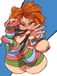 2d 5_fingers 5_toes big_ass big_breasts blue_eyes child's_play chucky feet feet_up female female_focus female_only freckles genderswap_(mtf) ginger ginger_hair green_panties highlights_(coloring) juicy_lips kissable_lips laying_down laying_on_back legs_together legs_up nails nipple_piercing orange_hair painted_nails piercing piercing_nipples piercings piercings_on_nipples pink_areola pink_areolae pink_nipples pulling_down_panties red_hair red_nails rule_63 seanmalikdesigns seductive_eyes seductive_look seductive_smile shirt_up short_hair shortstack slight_blush smmyart stockings striped_legwear striped_stockings suggestive_pose tagme thick_ass thick_thighs