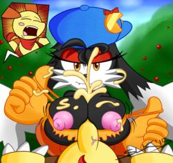 2015 big_breasts bra breasts canine color cum feline female huge_breasts klonoa klonoa_(series) male mammal nipples paizuri penis popka puffy_nipples rule_63 sex slickehedge tight_clothing underwear