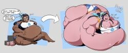 animal_transformation anthro bbw belly belly_bigger_than_head blob breasts breasts_bigger_than_head dark-skinned_female dark_skin fat fat_arms fat_ass fat_belly fat_butt fat_female fat_fetish fat_folds fat_rolls fat_thighs fat_woman human_to_anthro hyper hyper_belly hyper_fat immobile love_handles massive_ass massive_belly morbidly_obese nessa_(pokemon) obese obese_female onomatopoeia outgrowing_clothes overweight overweight_female pig pig_girl pig_nose pink_skin pokemon ssbbw torn_clothes transformation transformation_sequence ussbbw veryfilthything wardrobe_malfunction weight_gain weight_gain_sequence