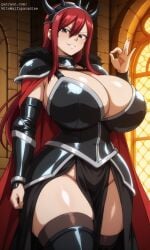 ai_generated armor, background big breasts, cape, castle cleavage, crown, curvy, erza erza_scarlet fairy fairy_tail fantasy hair, huge long not_real_art pose, red rinconmito scarlet, sexy shoulder smirk, strap, tail, thick thigh thighs, underboob,