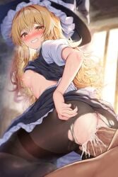 1girls ai_generated anal anal_sex ass black_headwear black_skirt blonde_hair blush braid breasts cum cum_in_ass cum_in_pussy cum_inside ejaculation ejaculation_while_penetrated female long_hair looking_at_viewer looking_back marisa_kirisame nipples open_mouth overflow pantyhose penis sex smile smiling_at_viewer standing straight torn_clothes torn_pantyhose touhou vaginal_penetration witch witch_costume witch_hat yellow_eyes yellow_hair