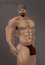 armpit_hair balls bara blackwatch_reyes bulge facial_hair flaccid gabriel_reyes jondessins male male_only muscles muscular overwatch overwatch_2 overwatch_archives penis reaper solo solo_male thong