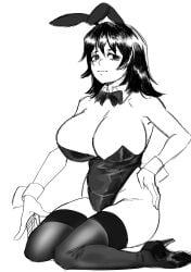 anya_(mouthwashing) big_breasts black_and_white breasts bunny_ears bunnysuit female heels mouthwashing solo_female stockings