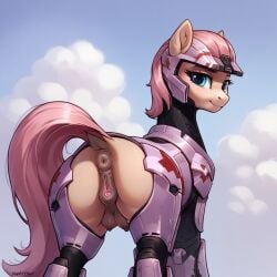 1girls ai_generated animal_genitalia anus armor armored_boots armored_female ass ass_focus character_fusion clouds crotchboobs crotchboobs_visible_through_thighs cutie_mark darkeffect equine equine_anus equine_genitalia equine_pussy female female_only feral feral_only furry fusion halo_(game) halo_(series) hooves looking_at_viewer looking_back my_little_pony non-human_areolae outdoors ponut pony presenting_hindquarters pussy rear_view solo solo_female solo_focus spartan_(halo)