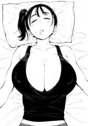 about_to_be_raped about_to_fuck_tits ai_assisted ai_generated big_breasts blush breasts_bigger_than_head cleavage cleavage_overflow drooling hips huge_breasts imminent_rape in_bed jonnyjonn massive_cleavage nipples nipples_bulge nipples_covered nipples_visible_through_clothing passed_out pillow side_ponytail sketch sleeping solo sweat sweaty sweaty_breasts tank_top