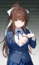 ai_generated doki_doki_literature_club monika_(doki_doki_literature_club) one_breast_out seductive striptease