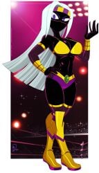 black_body black_skin cartoon_network commission commissioner_upload duck_dodgers facial_mark female female_only female_wrestler great_dude looney_tunes martian martian_(duck_dodgers) mouthless mouthless_female noseless purple_eyes queen_tyr'ahnee warner_bros warner_brothers white_hair wrestler wrestling wrestling_outfit