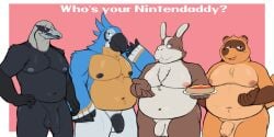 2024 2d animal_crossing anthro avian balls breath_of_the_wild canid canine chozo eyewear eyewear_only feathers flaccid food fur gay genitals glasses glasses_only group hare hi_res hot_dog humanoid_genitalia humanoid_penis kass_(tloz) lagomorph leporid male mammal metroid multicolored_body multicolored_feathers multicolored_fur navel nintendo nipples nude nude_anthro nude_male open_mouth overweight overweight_anthro overweight_male penis peppy_hare raccoon_dog raven_beak rito smile smush-sin star_fox tanuki the_legend_of_zelda tom_nook_(animal_crossing) two_tone_body two_tone_fur wearing_glasses