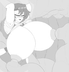 1girls abs areolae big_nipples breast_expansion breasts breasts_bigger_than_torso breasts_exposed breasts_out cave cleavage comic enormous_breasts expansion female fit fit_female hitama hourglass_figure hourglass_figured_female hyper hyper_breasts nipple_penetration nipples original original_character perky_breasts restrained slime slime_inflation slime_monster slime_penetrated textless underboobs