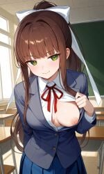 ai_generated doki_doki_literature_club monika_(doki_doki_literature_club) one_breast_out seductive striptease